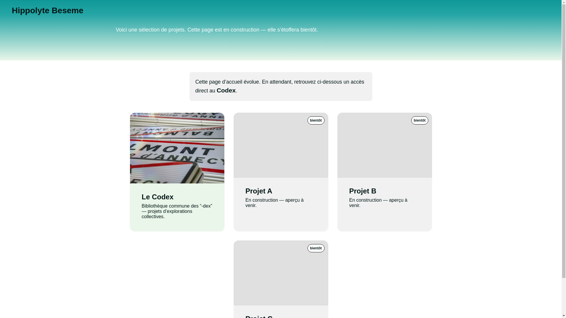 website screenshot of https://hippolytebeseme.me/