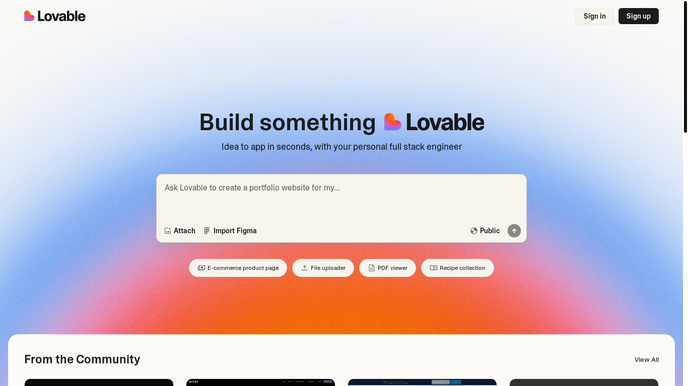 website screenshot of https://lovable.dev/?gad_source=1&gbraid=0AAAAA-iIxGeoxJAxP5llGxNcRkZmtMeDz#via=nb