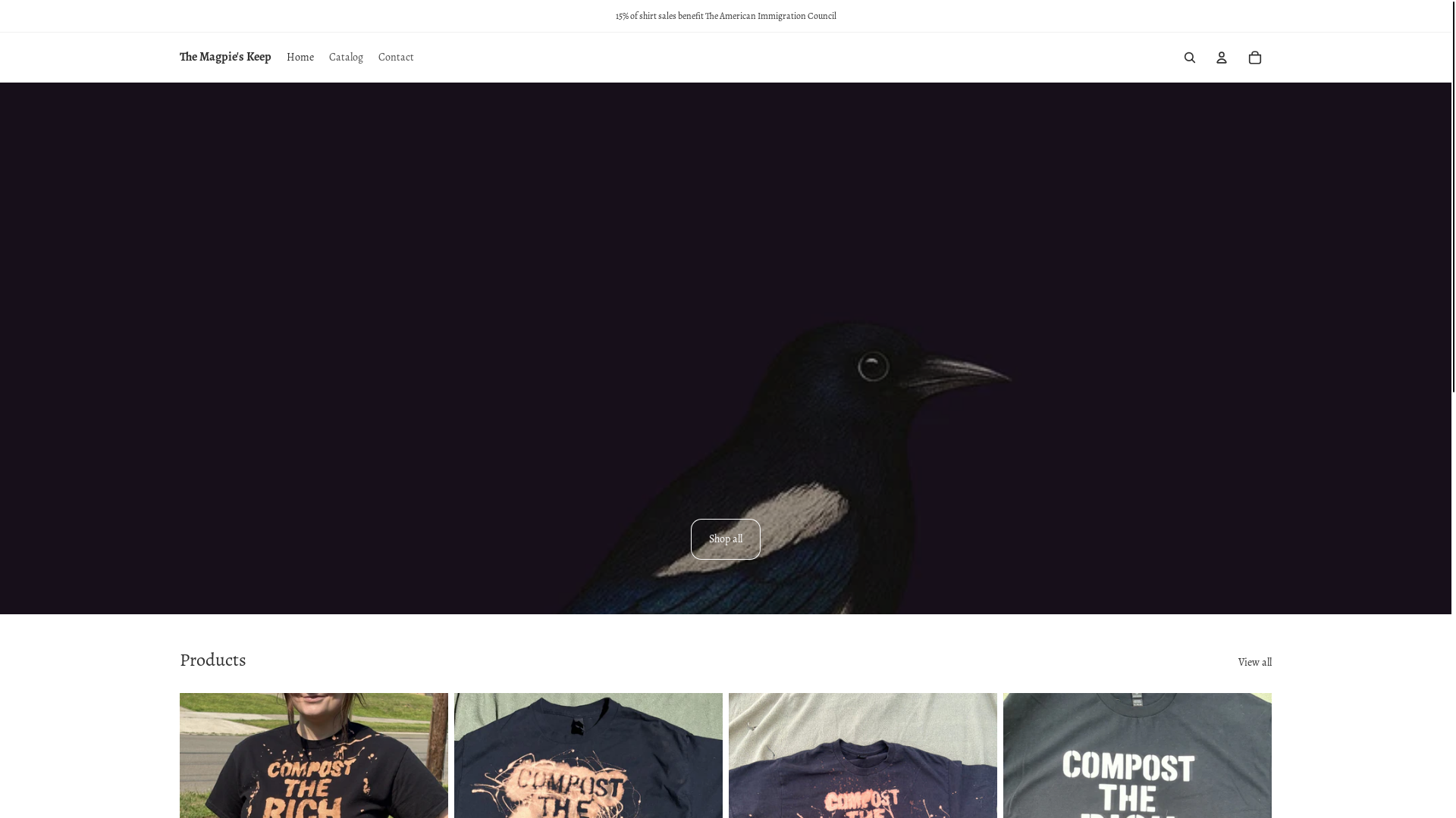 website screenshot of https://magpieskeep.shop/