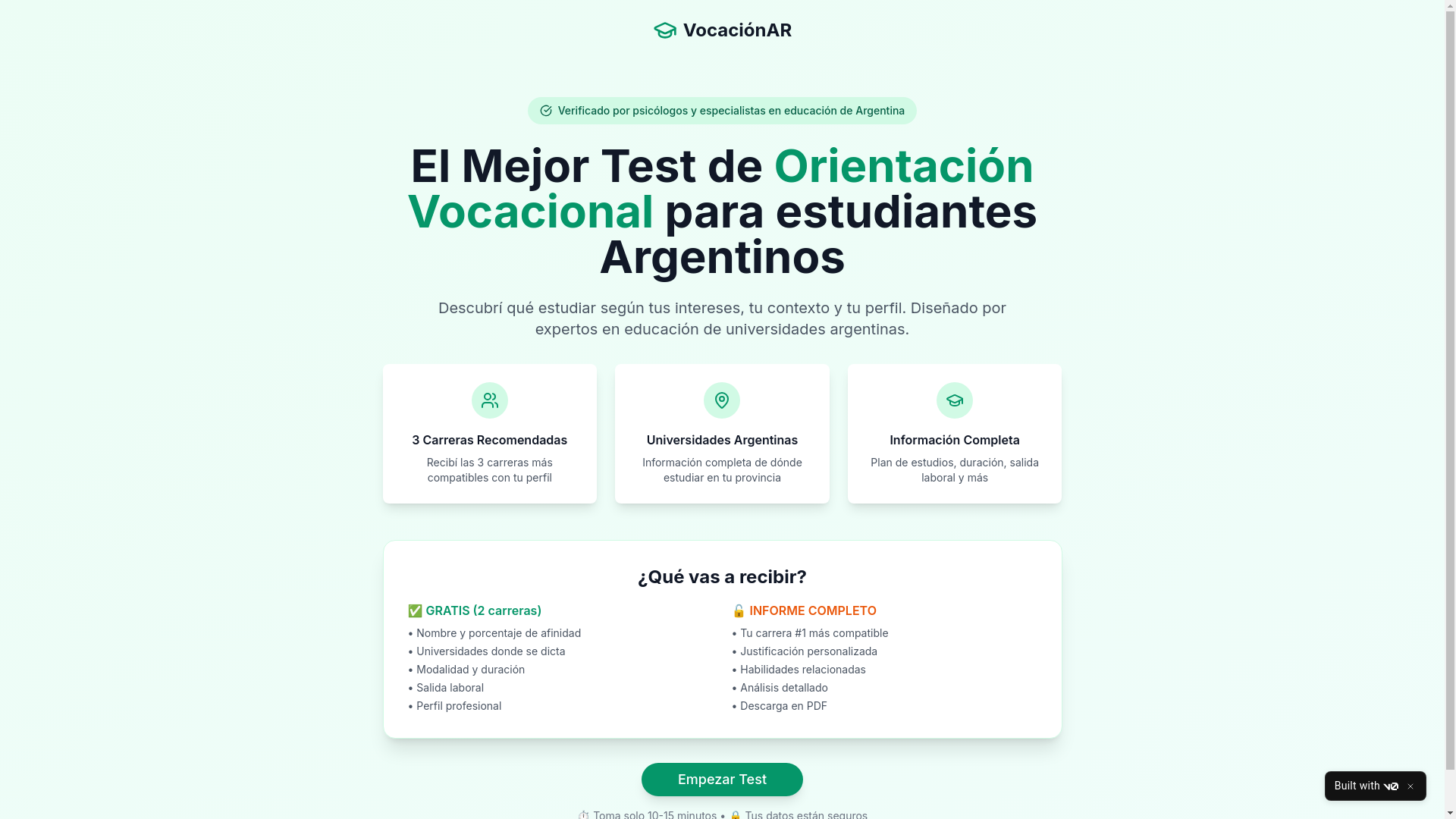 website screenshot of https://testvocacional.ar/