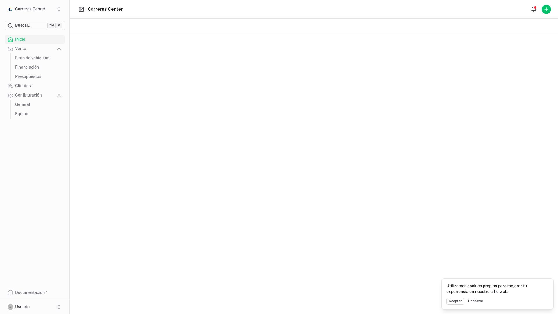 website screenshot of https://carrerascenter-erp-dev.kinsta.app