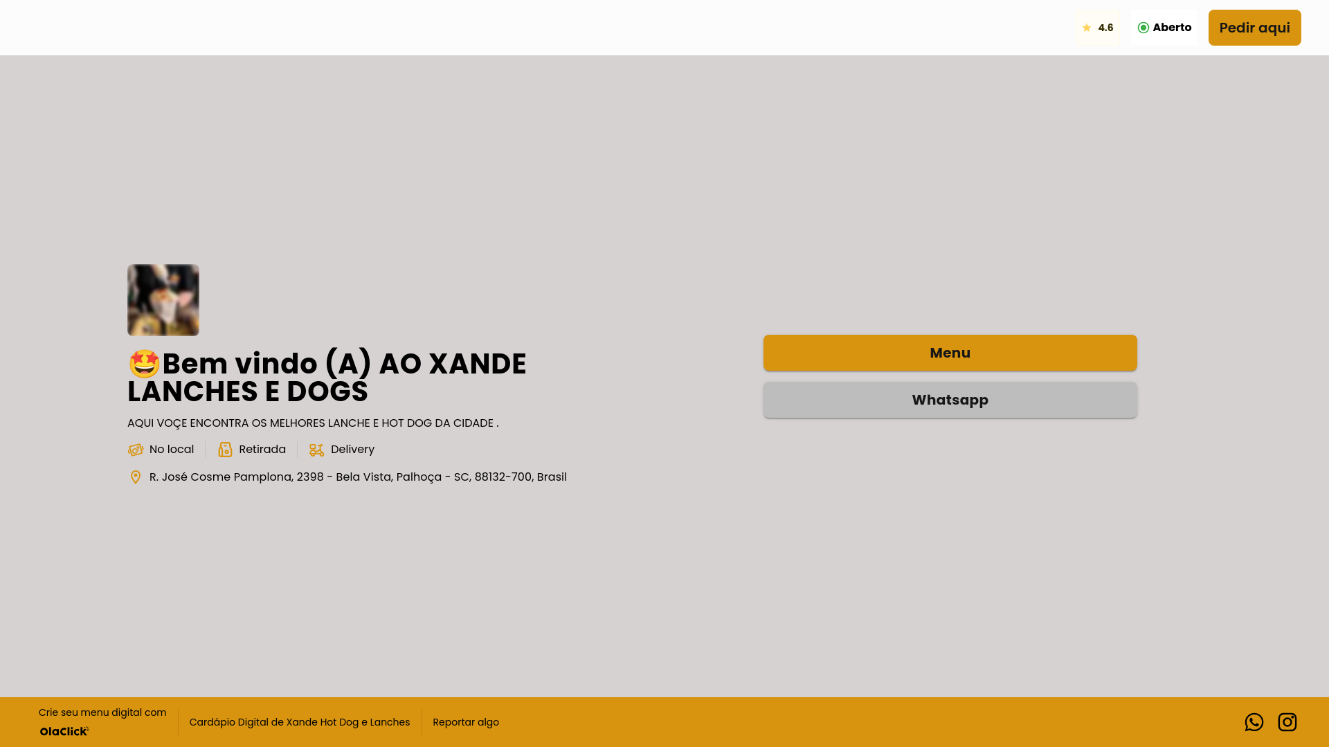 website screenshot of https://xande-hot-dog.com/