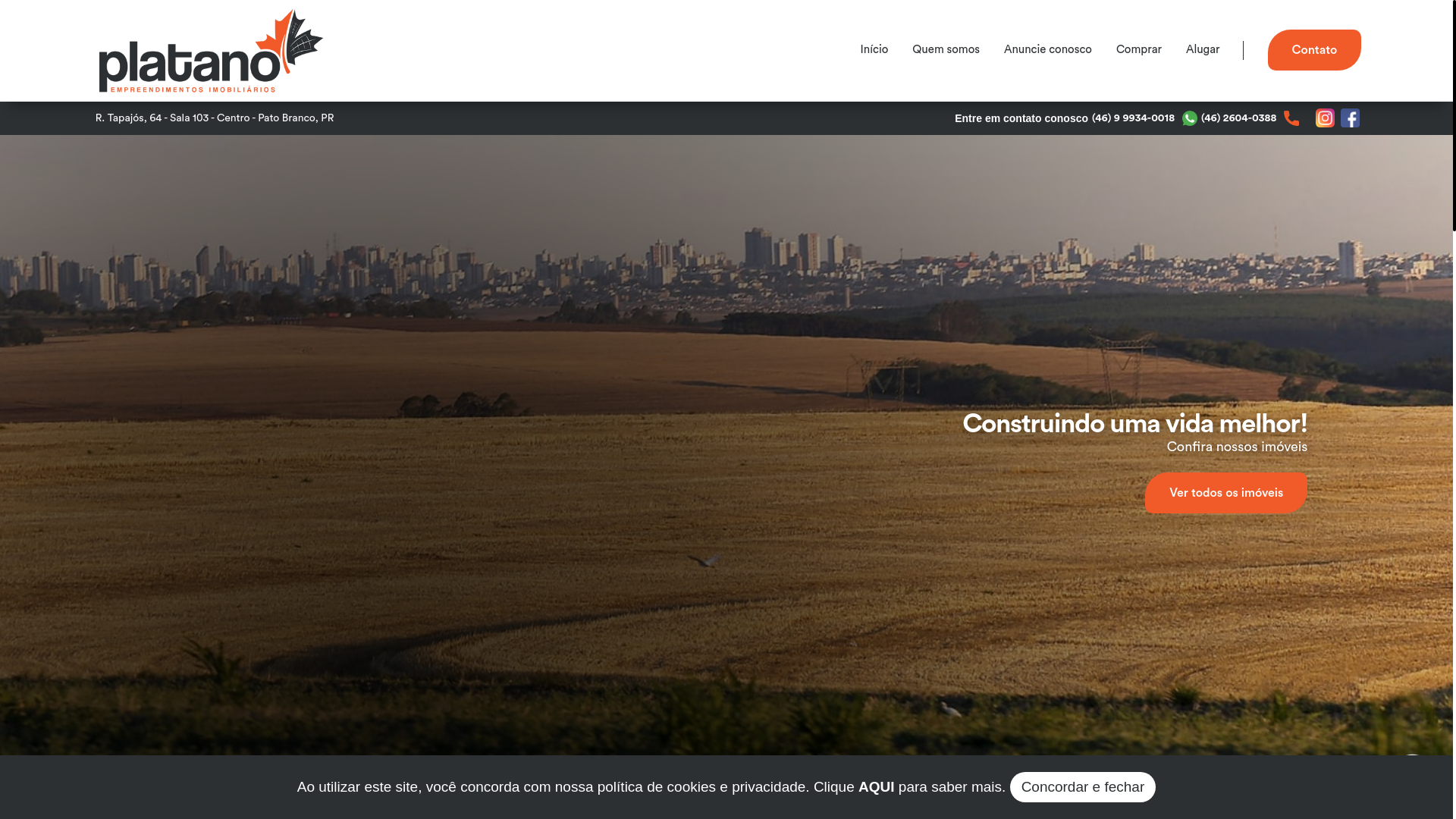 website screenshot of https://platanoimobiliaria.com.br/
