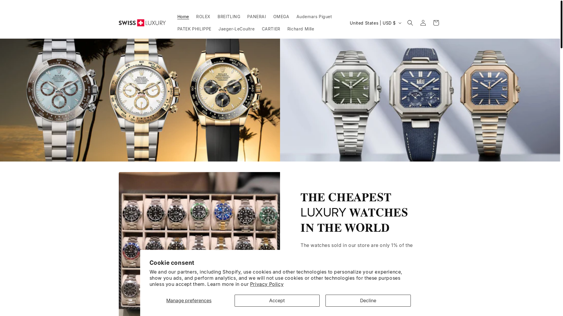 website screenshot of https://swisswatche.shop/