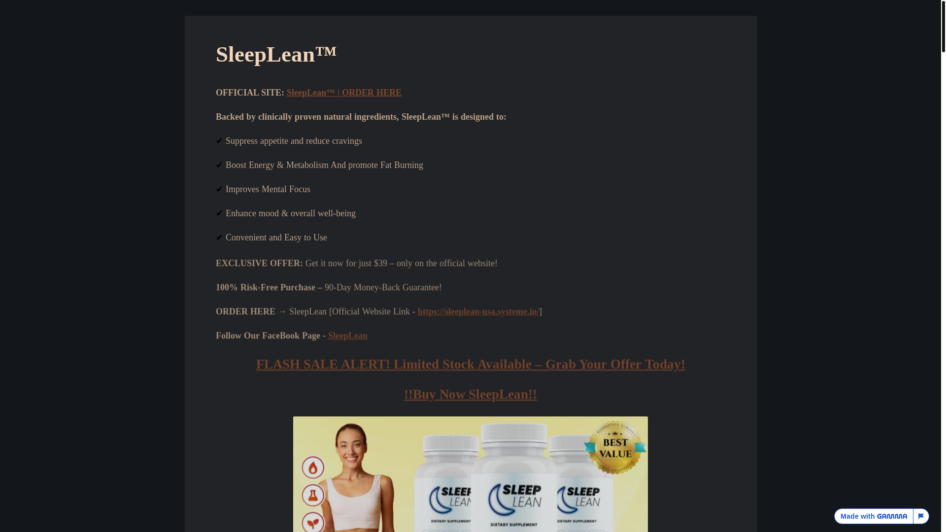 website screenshot of https://sleeplean-594ytxv.gamma.site/sleep-lean
