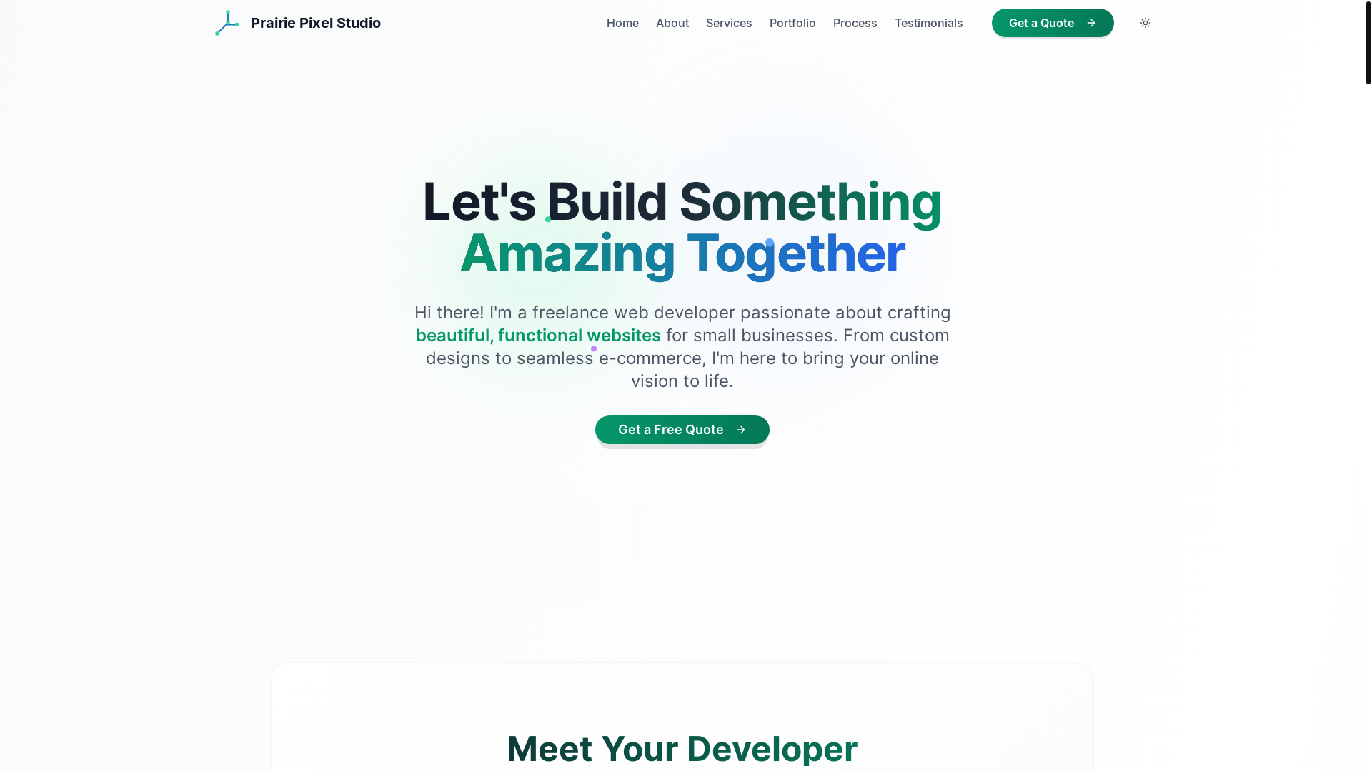 website screenshot of https://prairiepixelstudio.com/