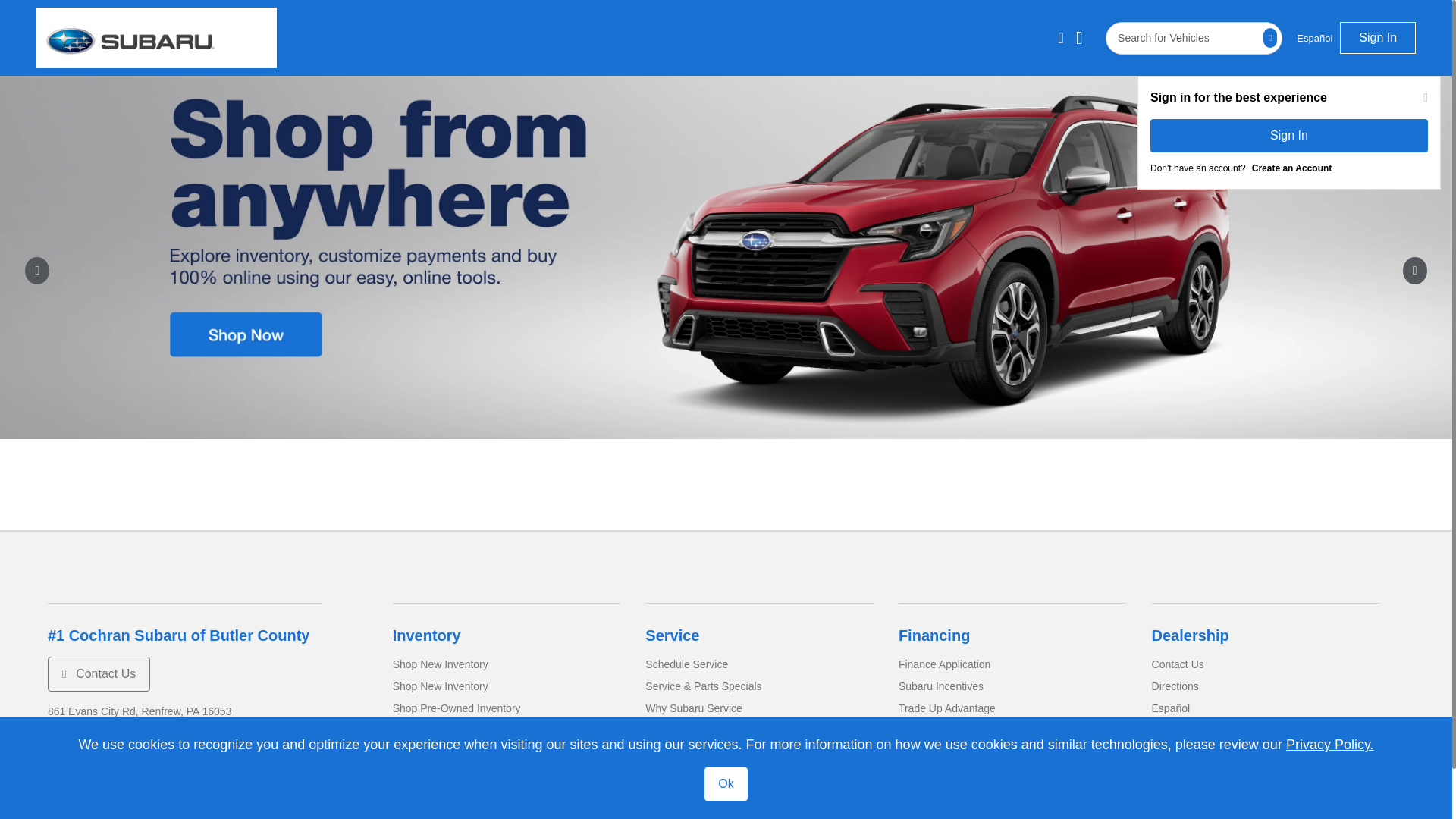 website screenshot of https://cochransubarubutlerstage.com/