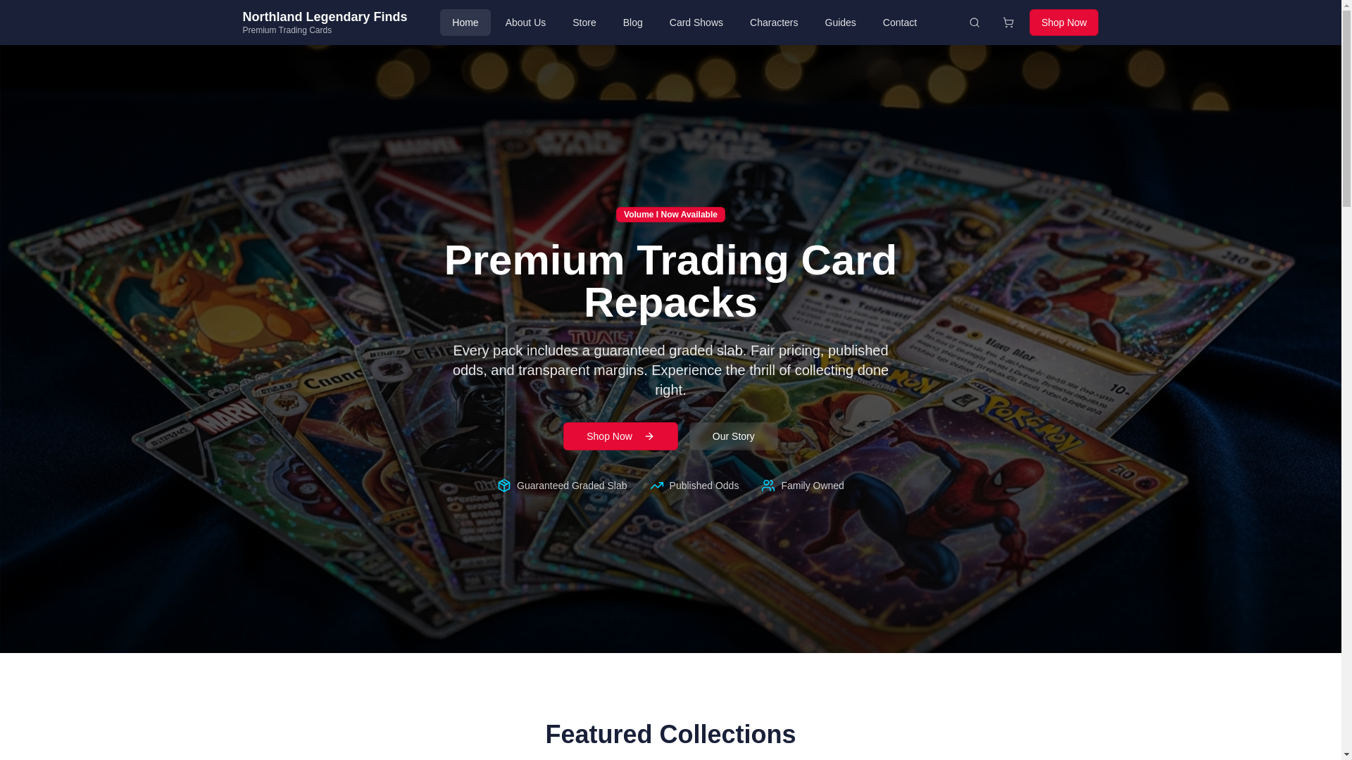 website screenshot of https://northlandlegendarycards.com/