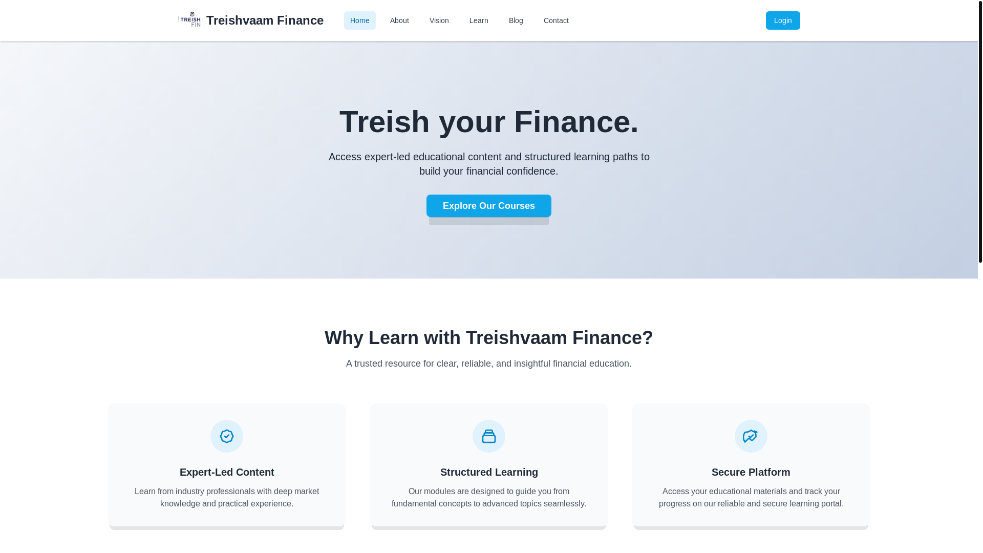 website screenshot of https://treishvaam-finance-frontend.pages.dev/