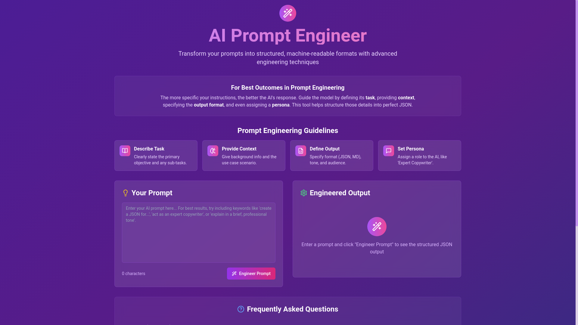 website screenshot of https://texttojsonprompt.com/