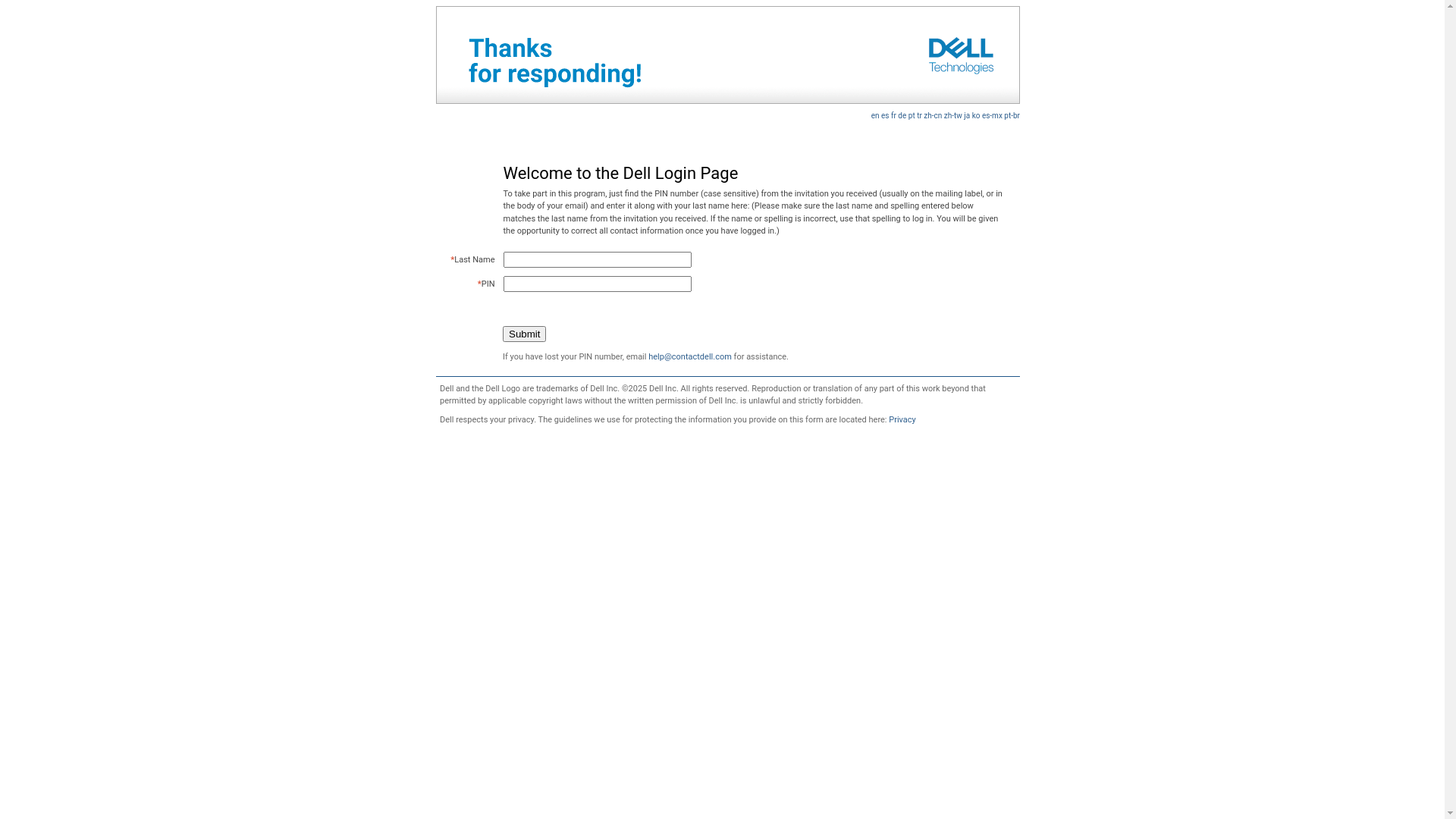 website screenshot of https://contactdell.com/feedback/index.html
