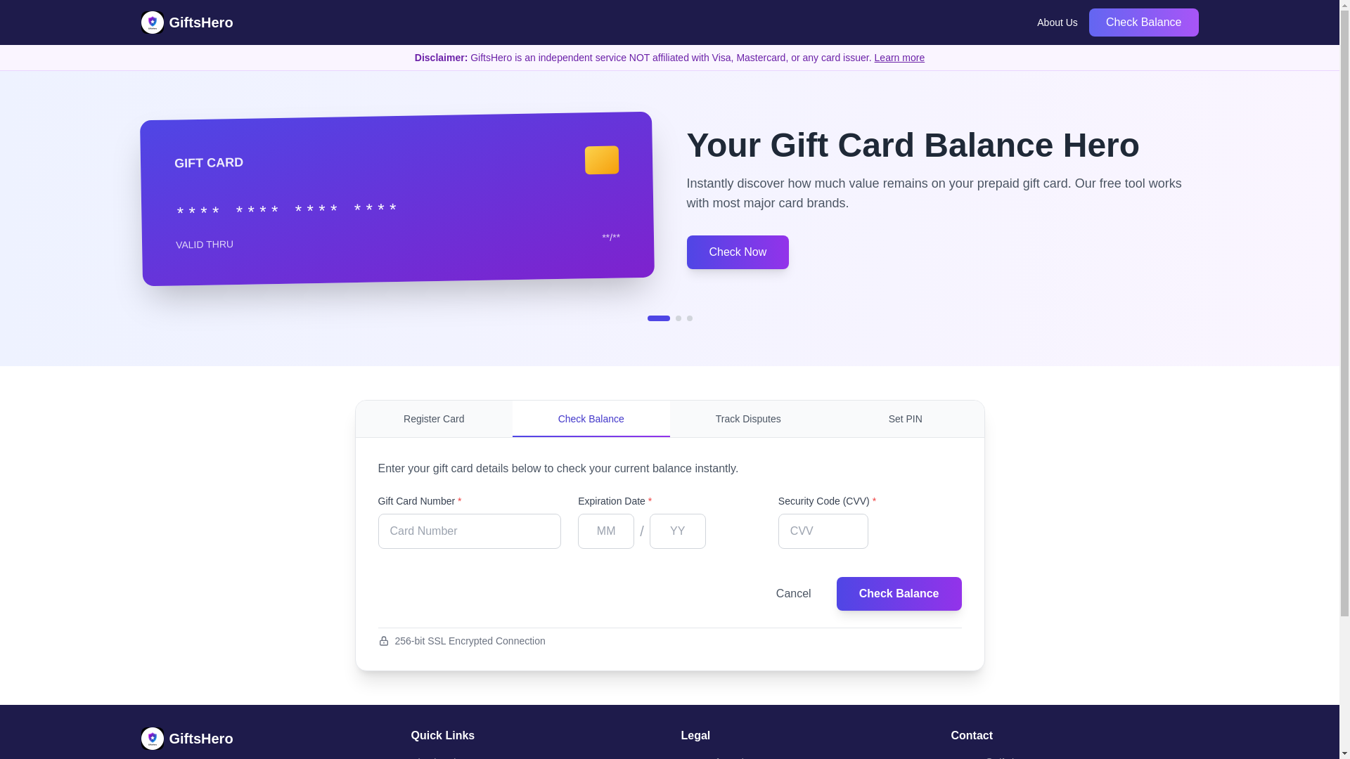 website screenshot of https://giftshero.org/