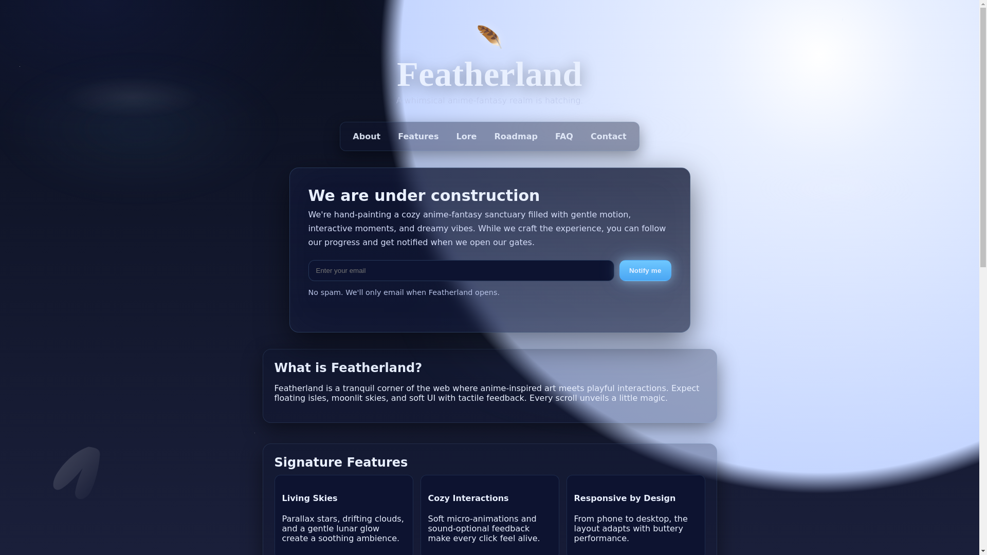 website screenshot of https://featherland.pages.dev/