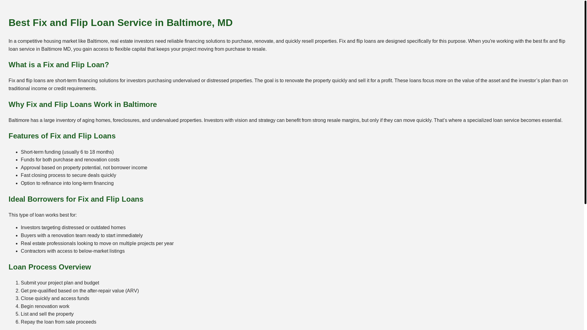 website screenshot of https://best-fix-and-flip-loan-baltimore.pages.dev/