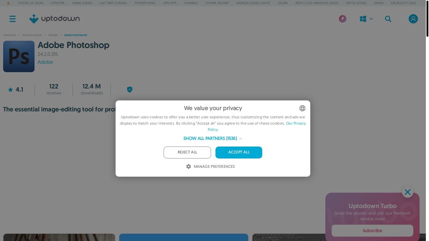 website screenshot of https://adobe-photoshop.en.uptodown.com/windows