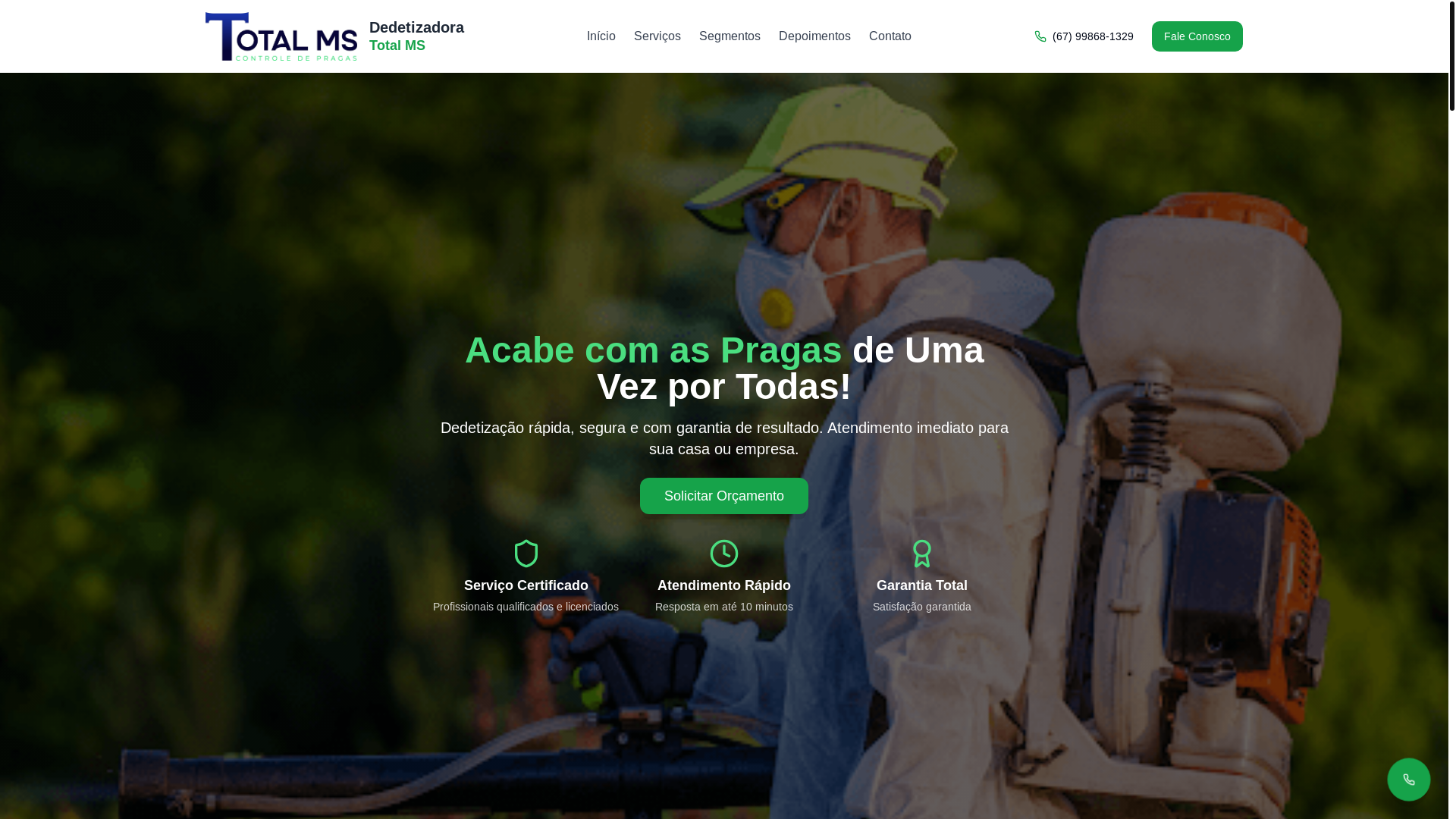 website screenshot of https://totalmscontroledepragas.com.br/