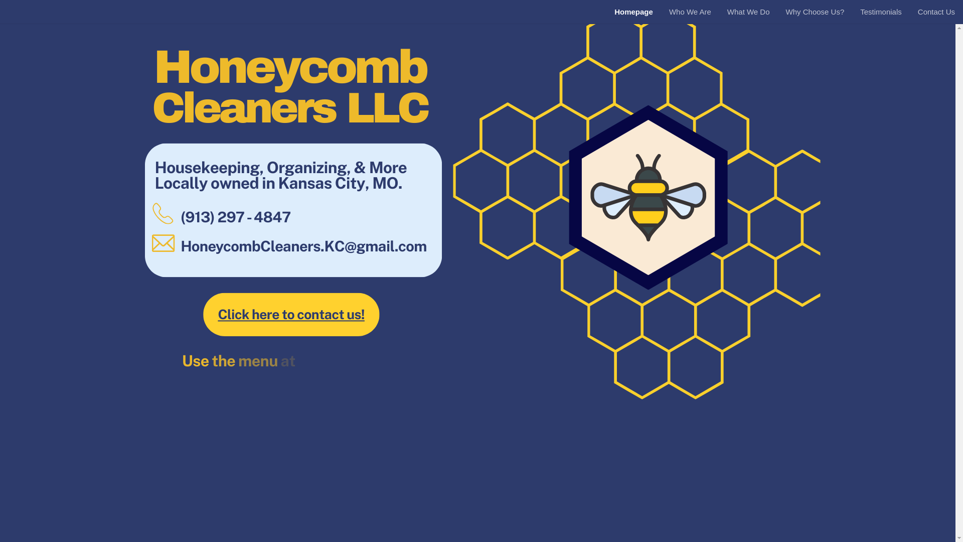 website screenshot of https://honeycombcleanerskc.com/