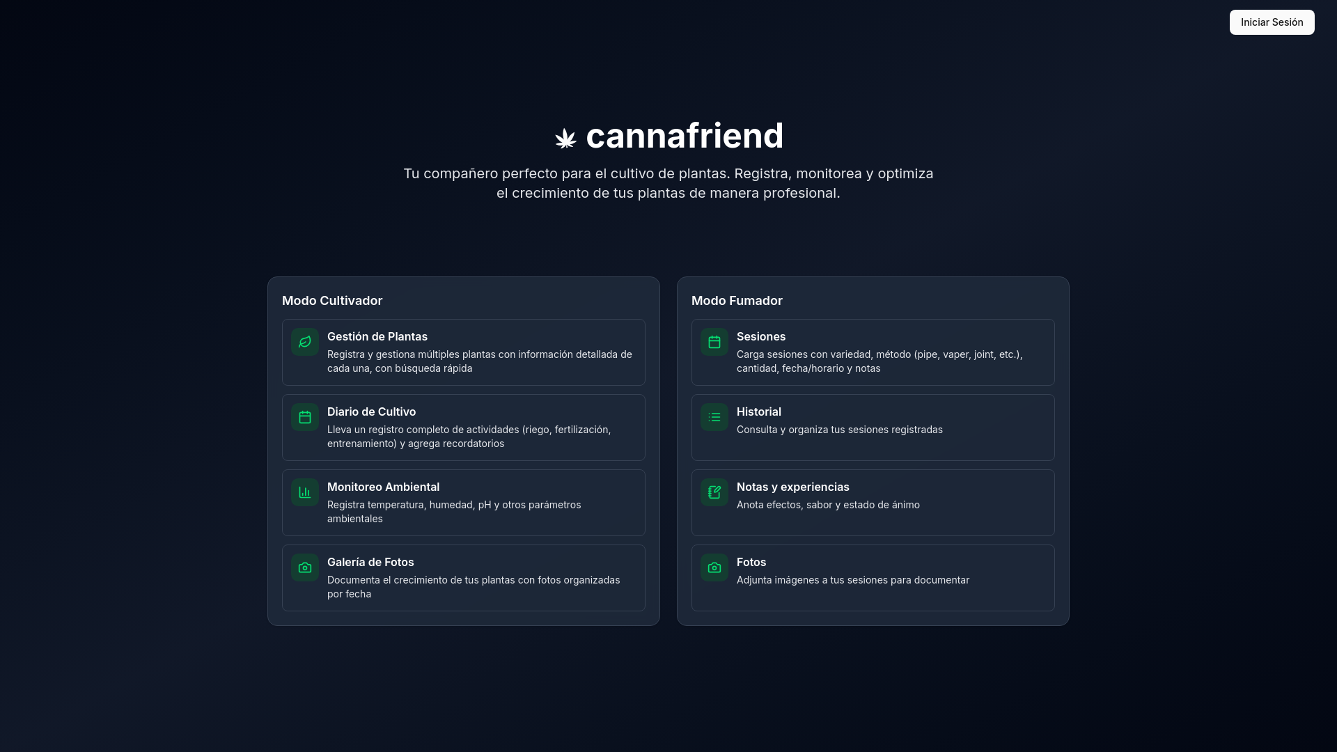website screenshot of https://cannafriend.app/