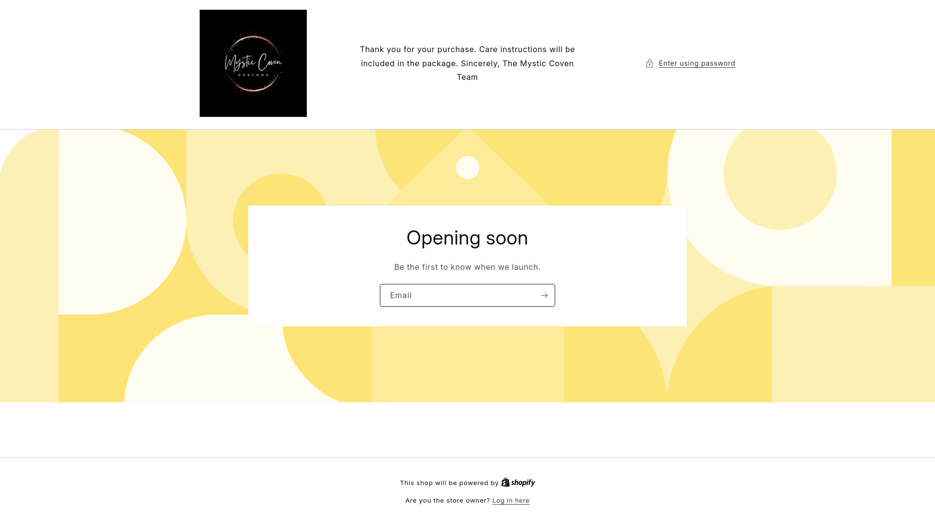 website screenshot of https://mysticcovendesigns.com/
