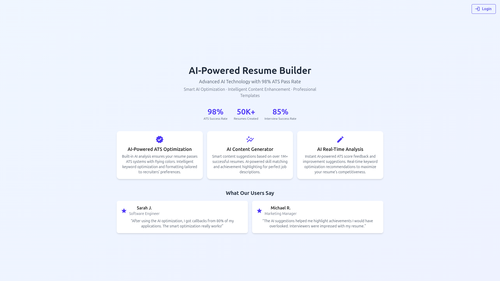 website screenshot of https://easy-resume-frontend.pages.dev/