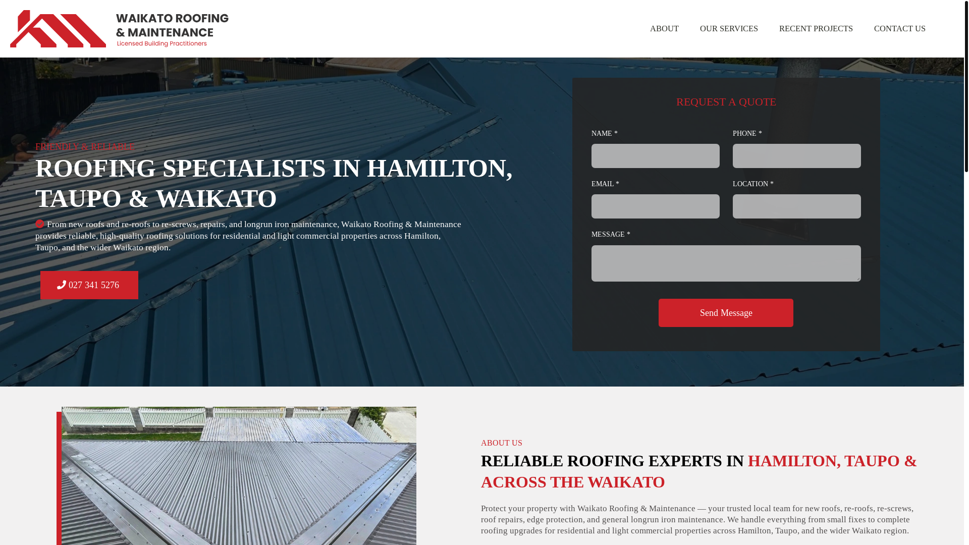 website screenshot of https://waikatoroofingandmaintenance.co.nz/