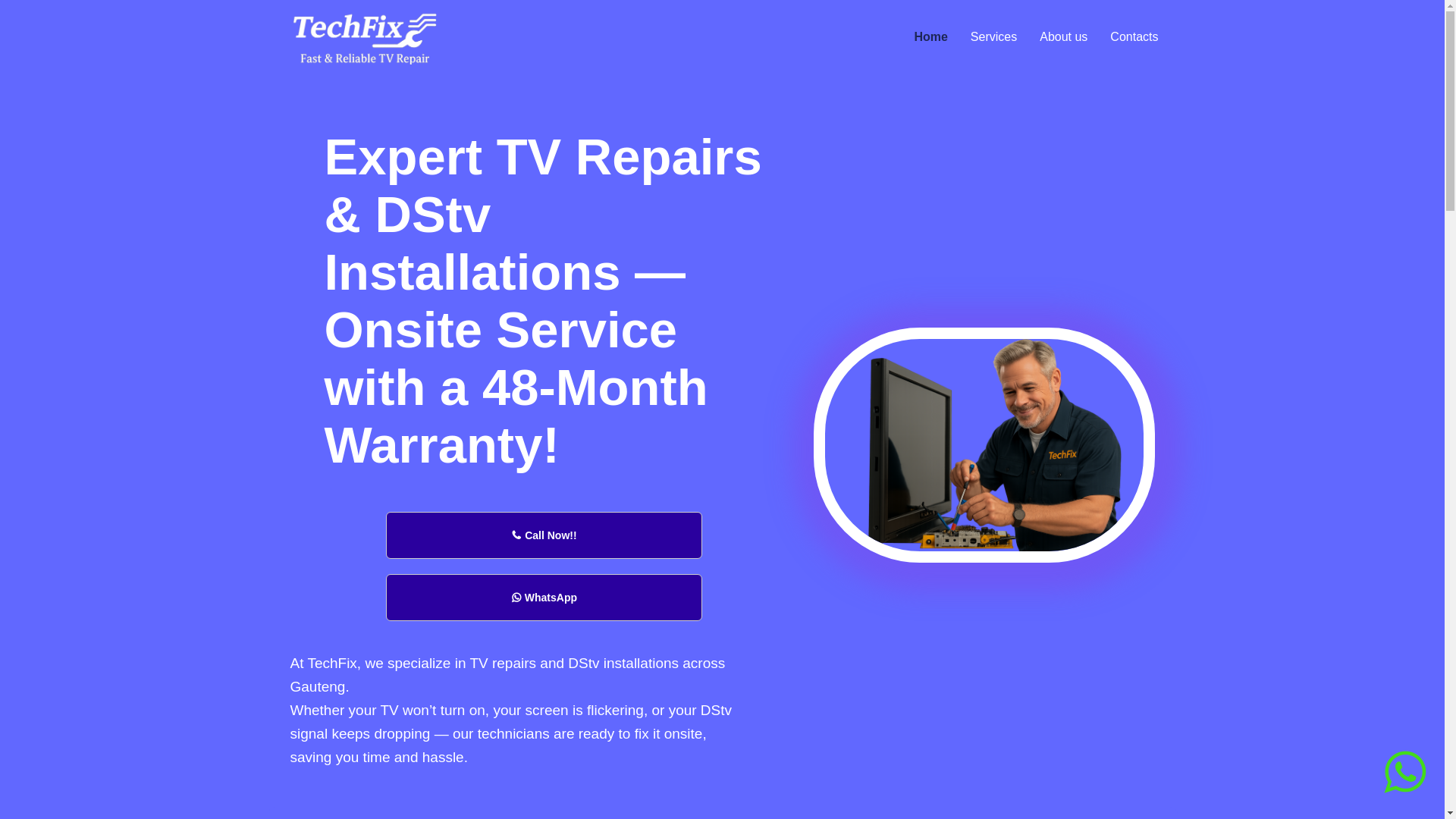 website screenshot of https://techfixtvrepairs.co.za/