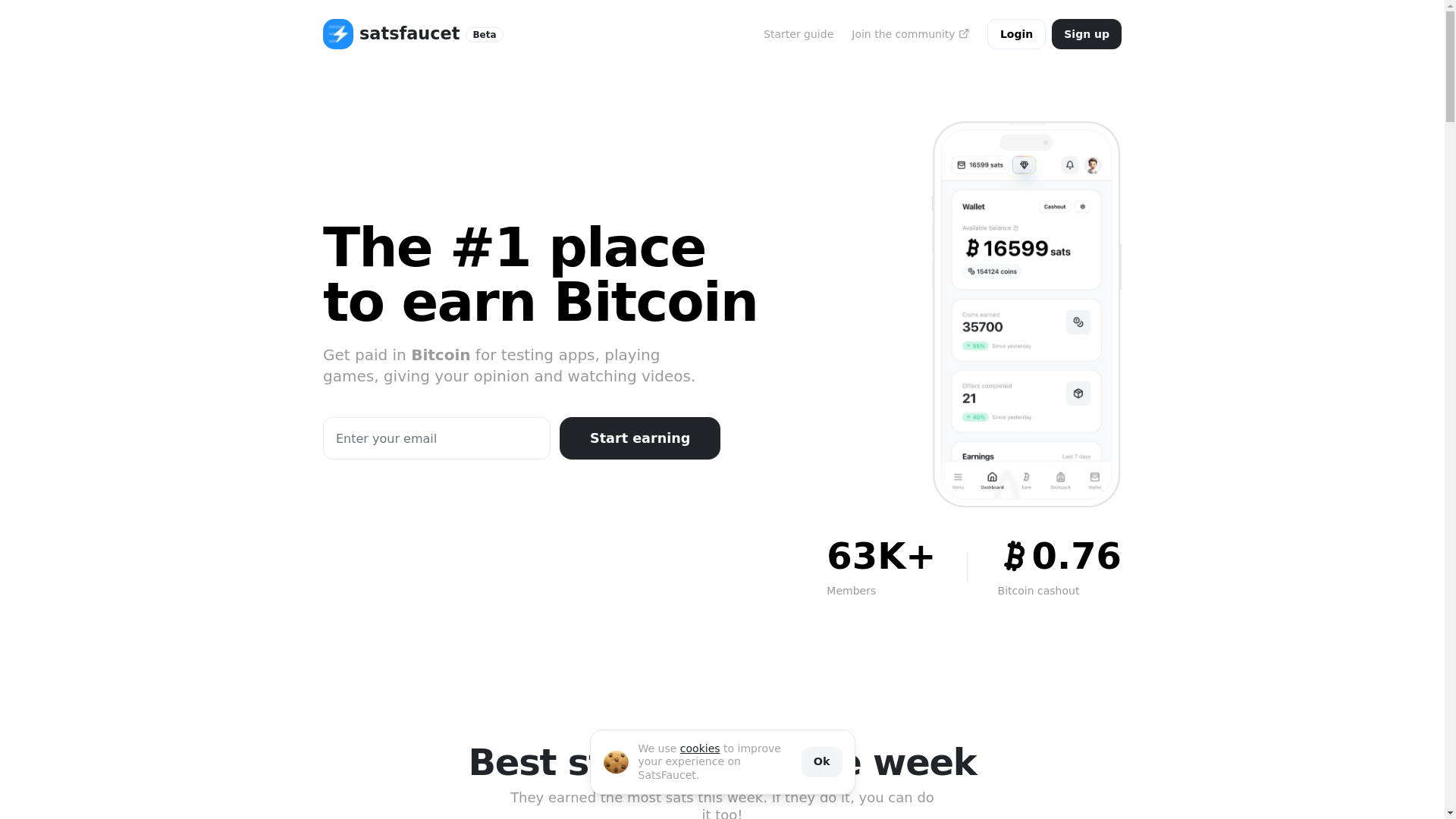 website screenshot of https://satsfaucet.fun/