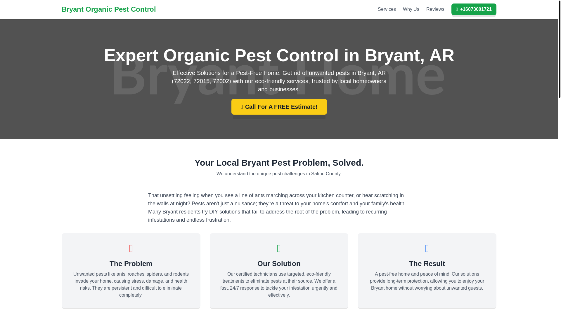 website screenshot of https://organic-pest-control-bryant.pages.dev/