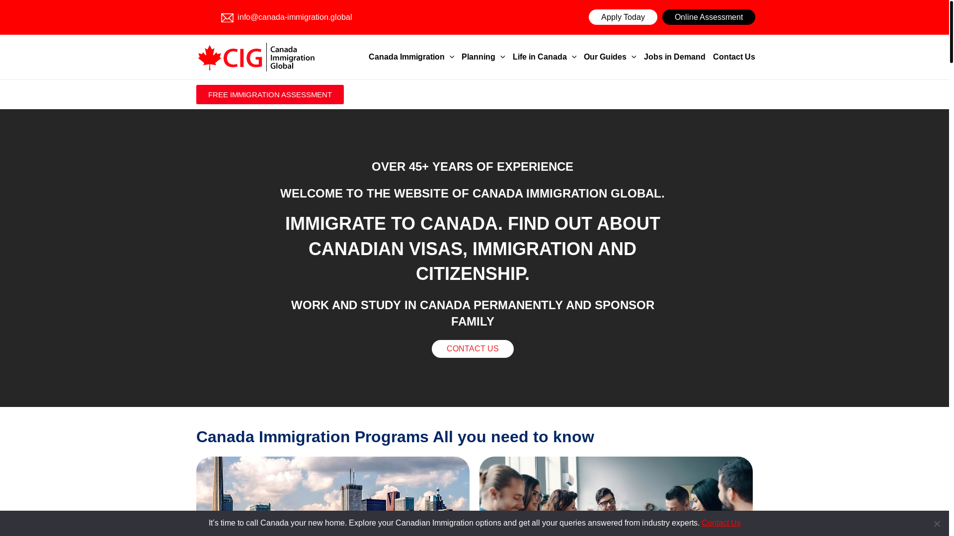 website screenshot of https://www.canada-immigration.global/