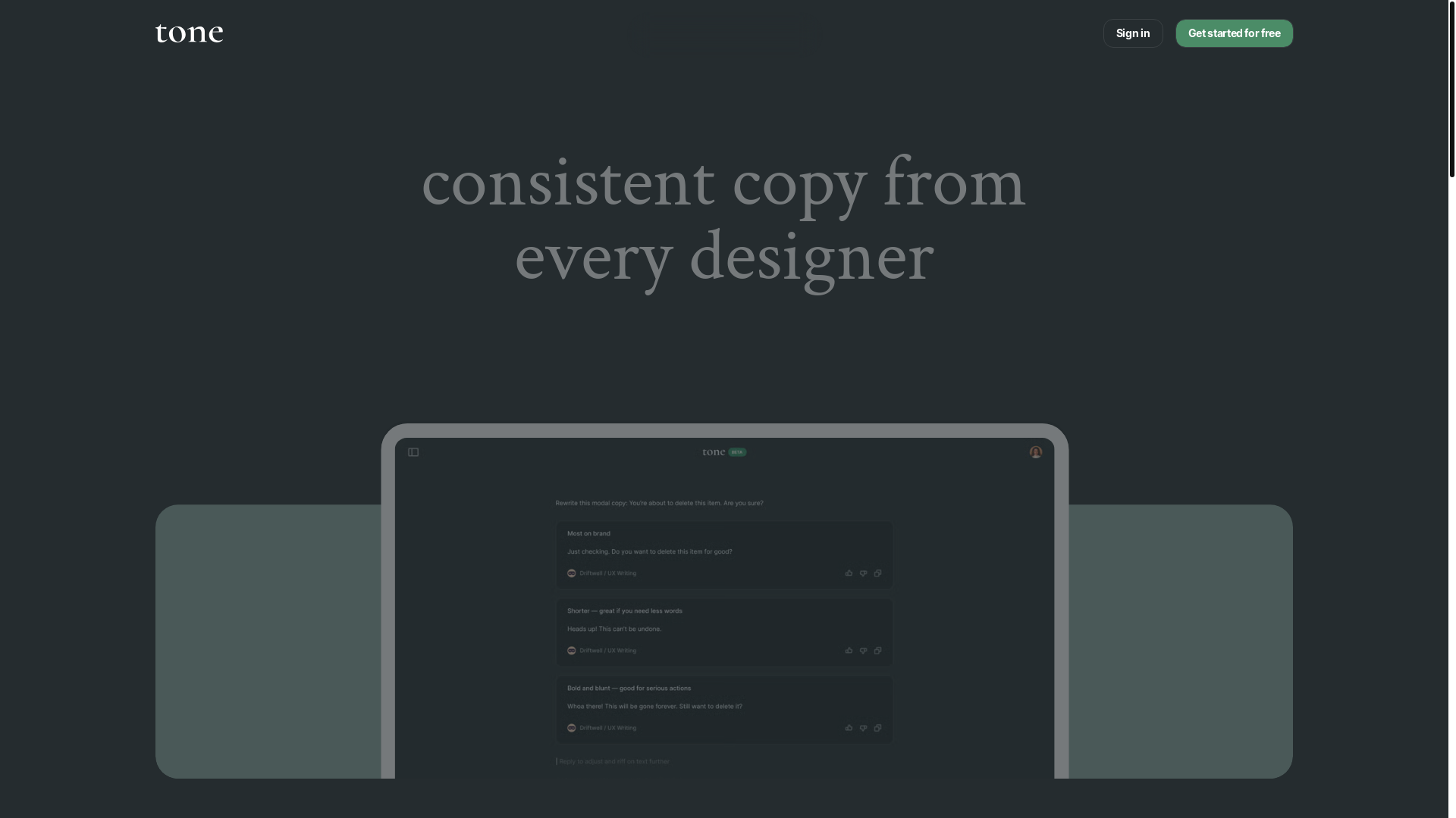 website screenshot of https://tonewriting.com/