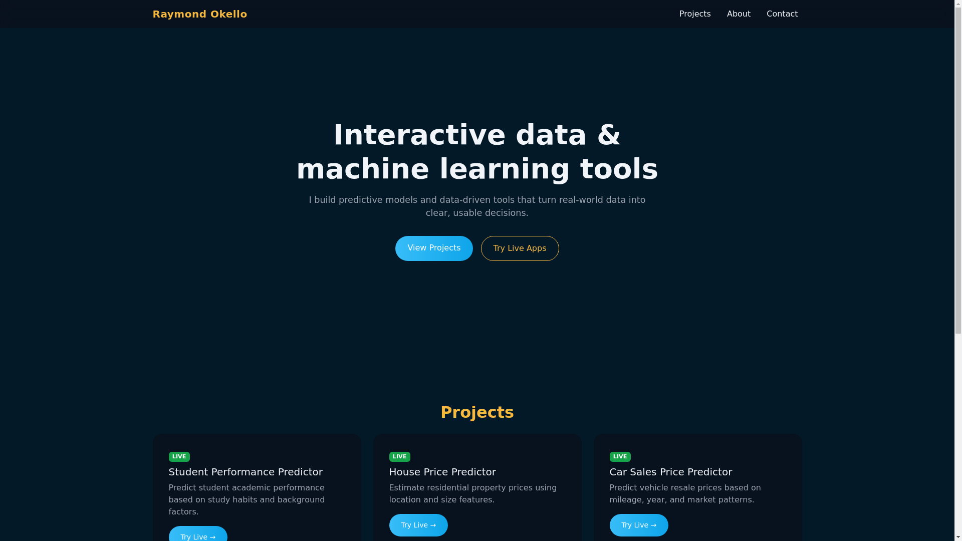 website screenshot of https://raymond-okello.pages.dev/