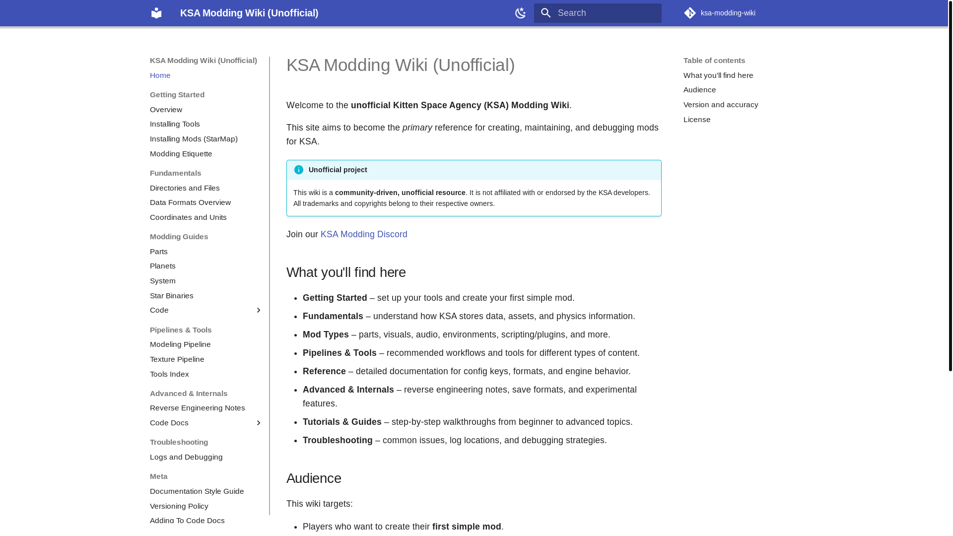 website screenshot of https://ksamodding.wiki/