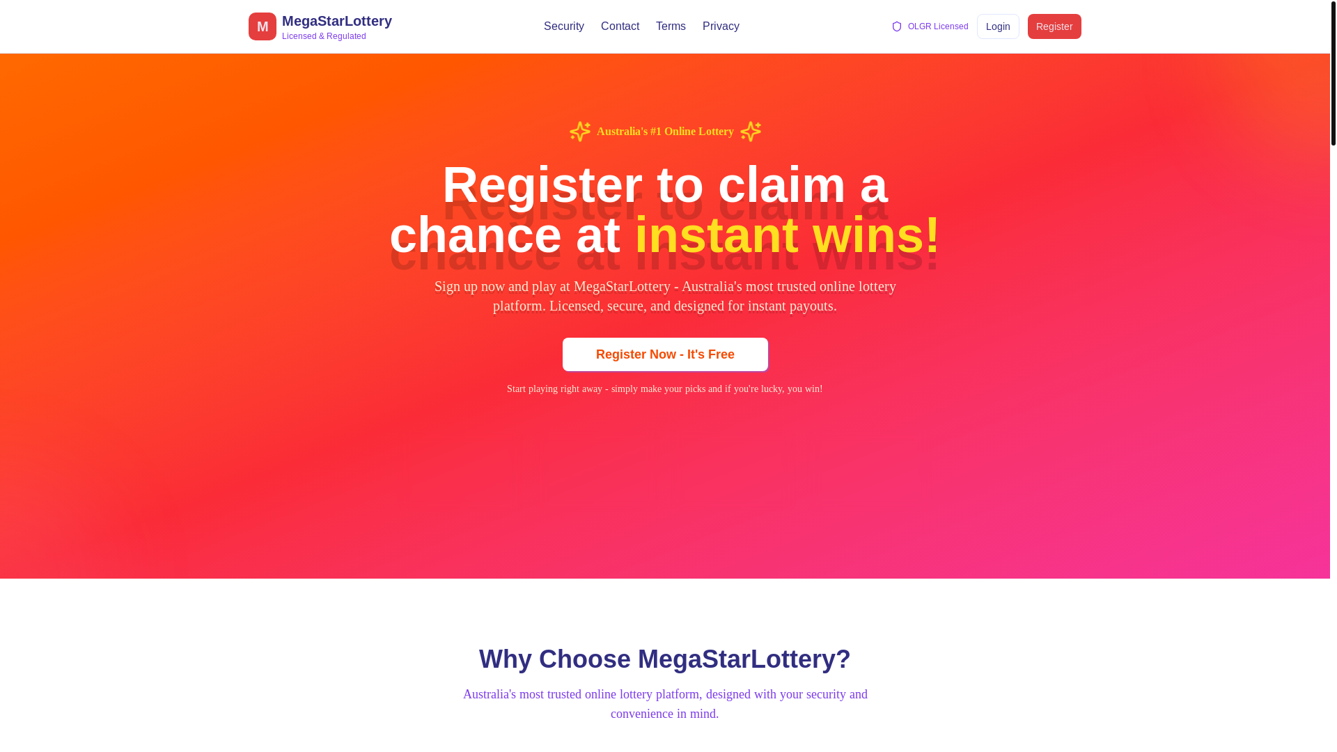 website screenshot of https://megastarlottery.com/