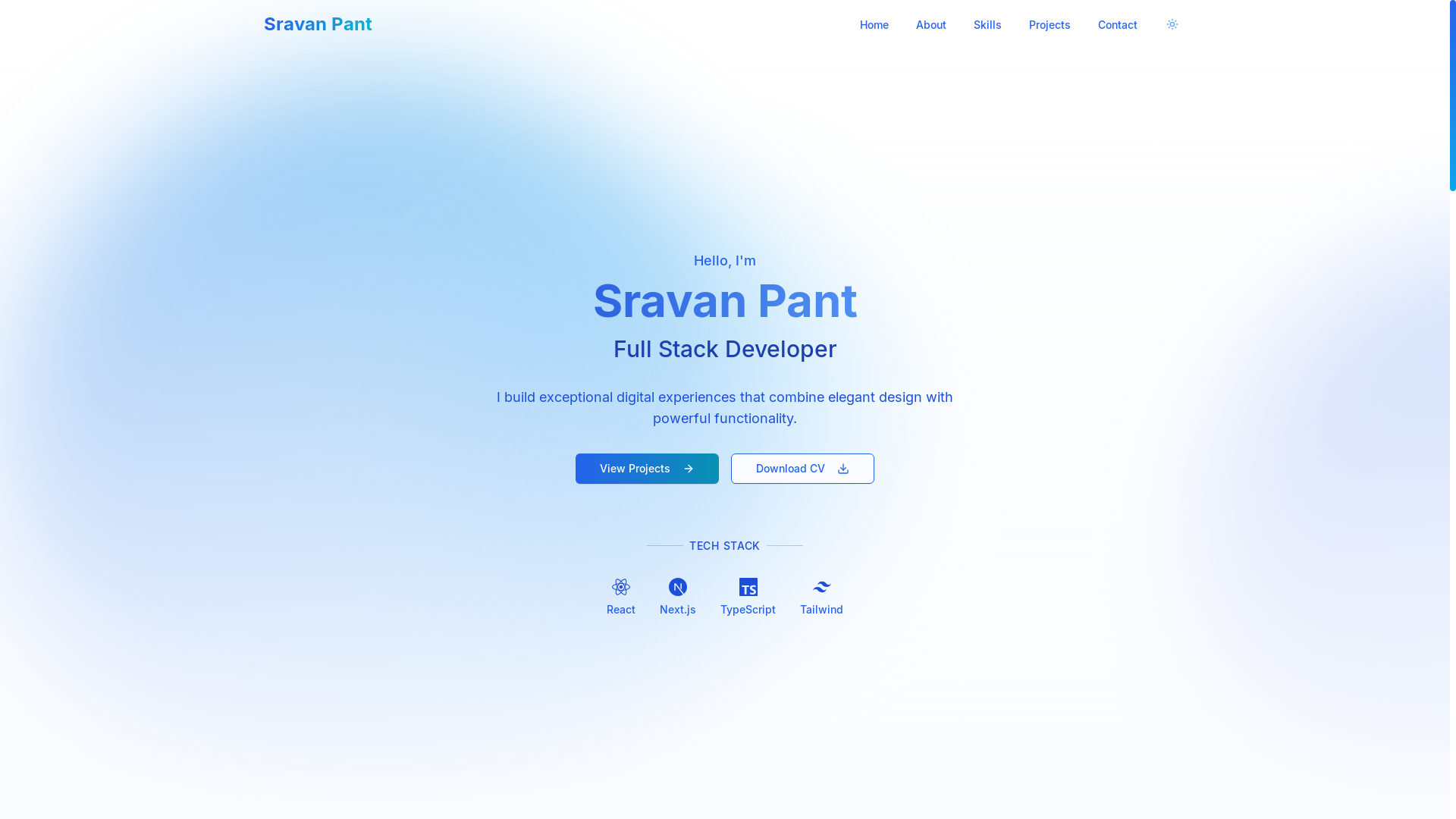 website screenshot of https://sravanpant.pro/