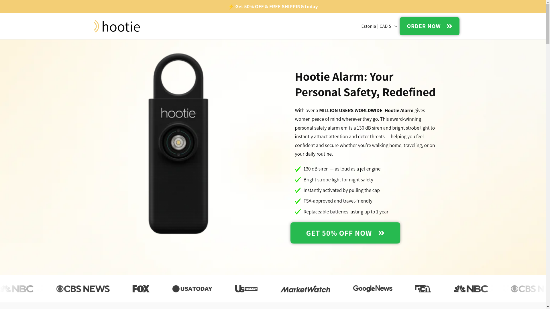 website screenshot of https://hootie-alarm.ca/