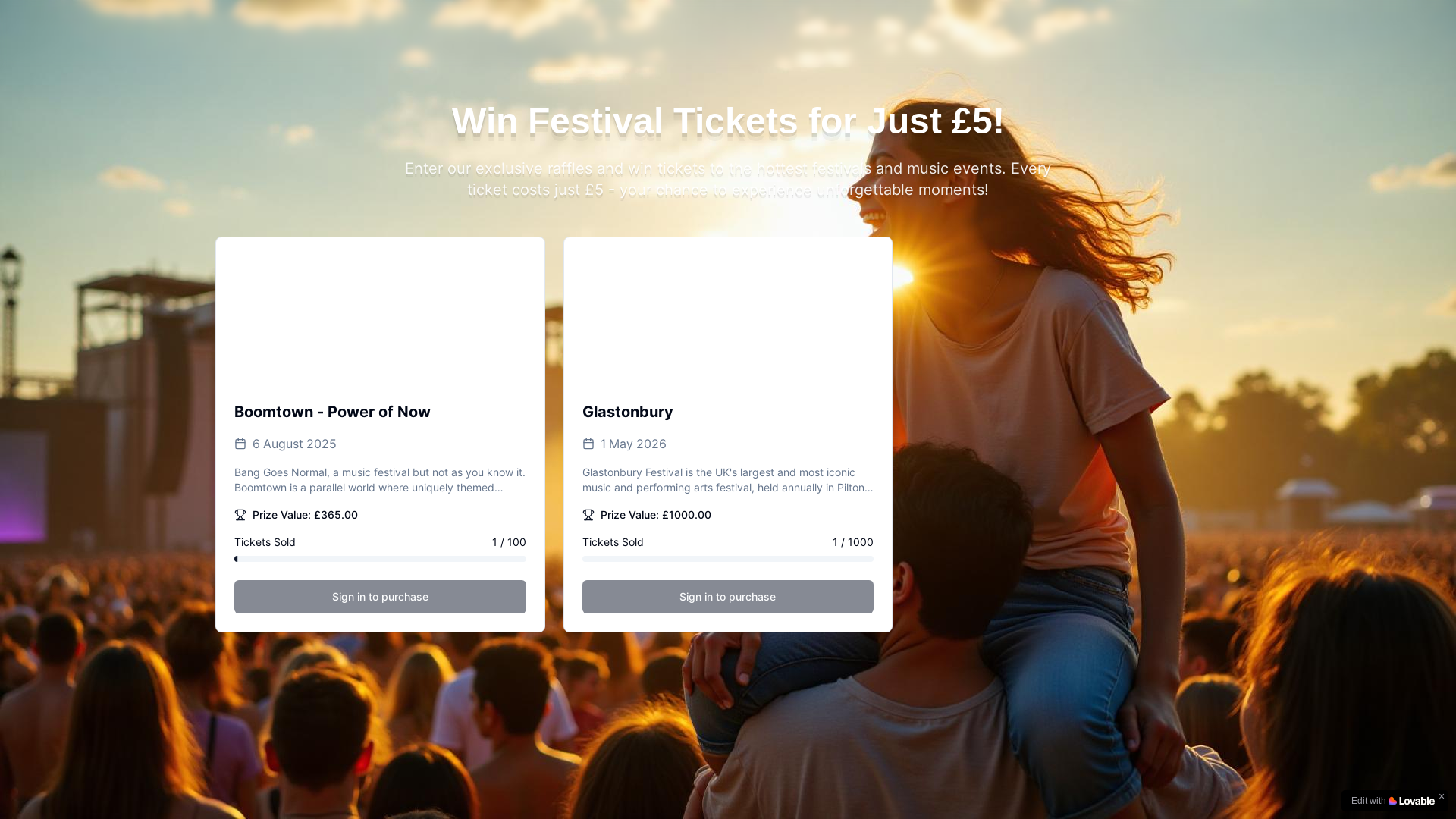 website screenshot of https://festivalforafiver.com/