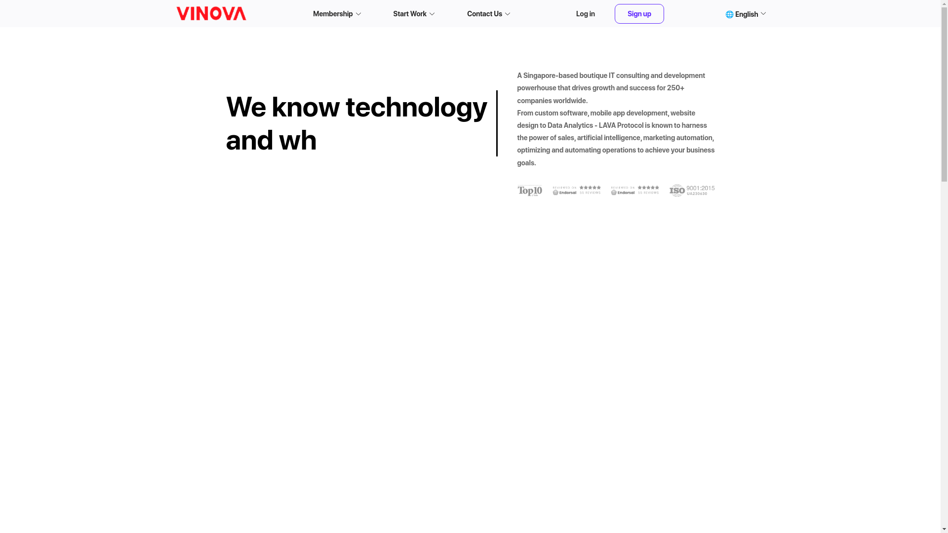 website screenshot of https://vinovacore.com/
