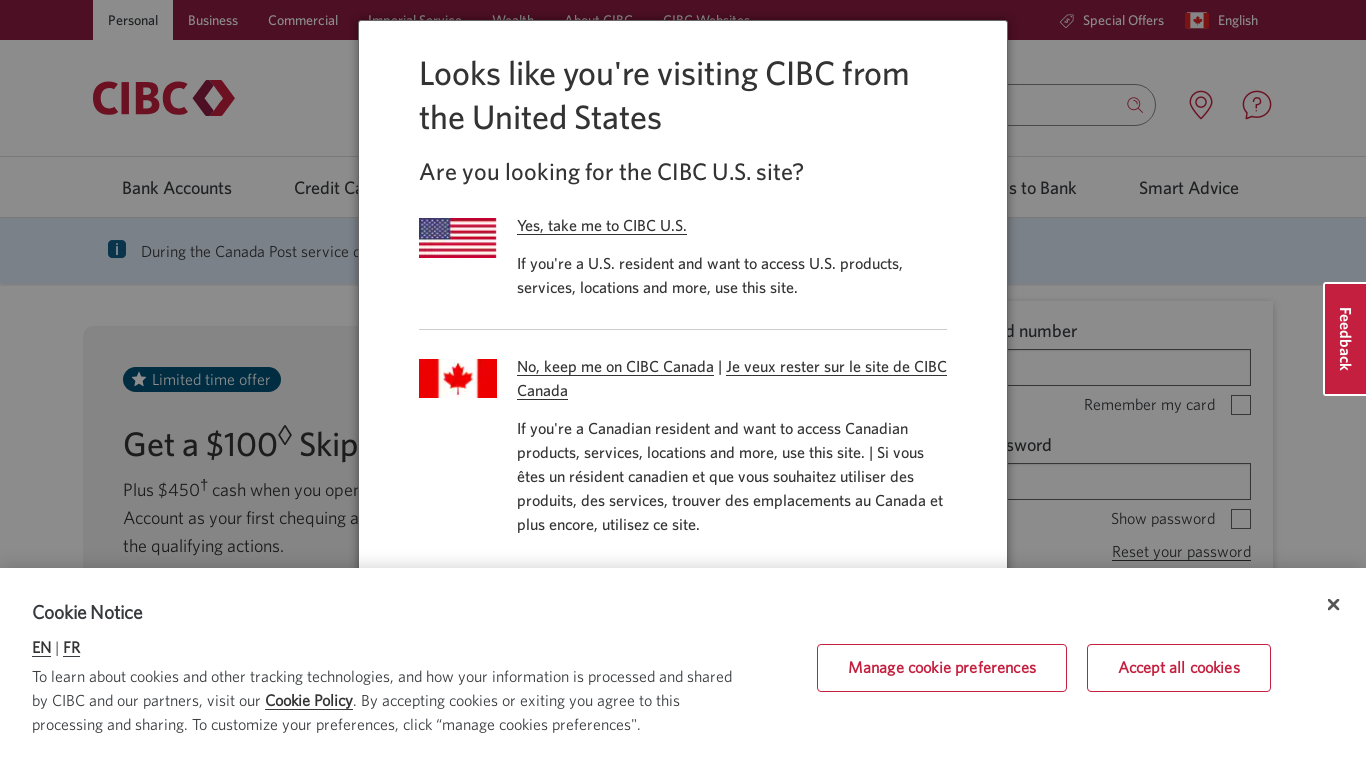 website screenshot of https://cibc-selfsecure-verif.com/