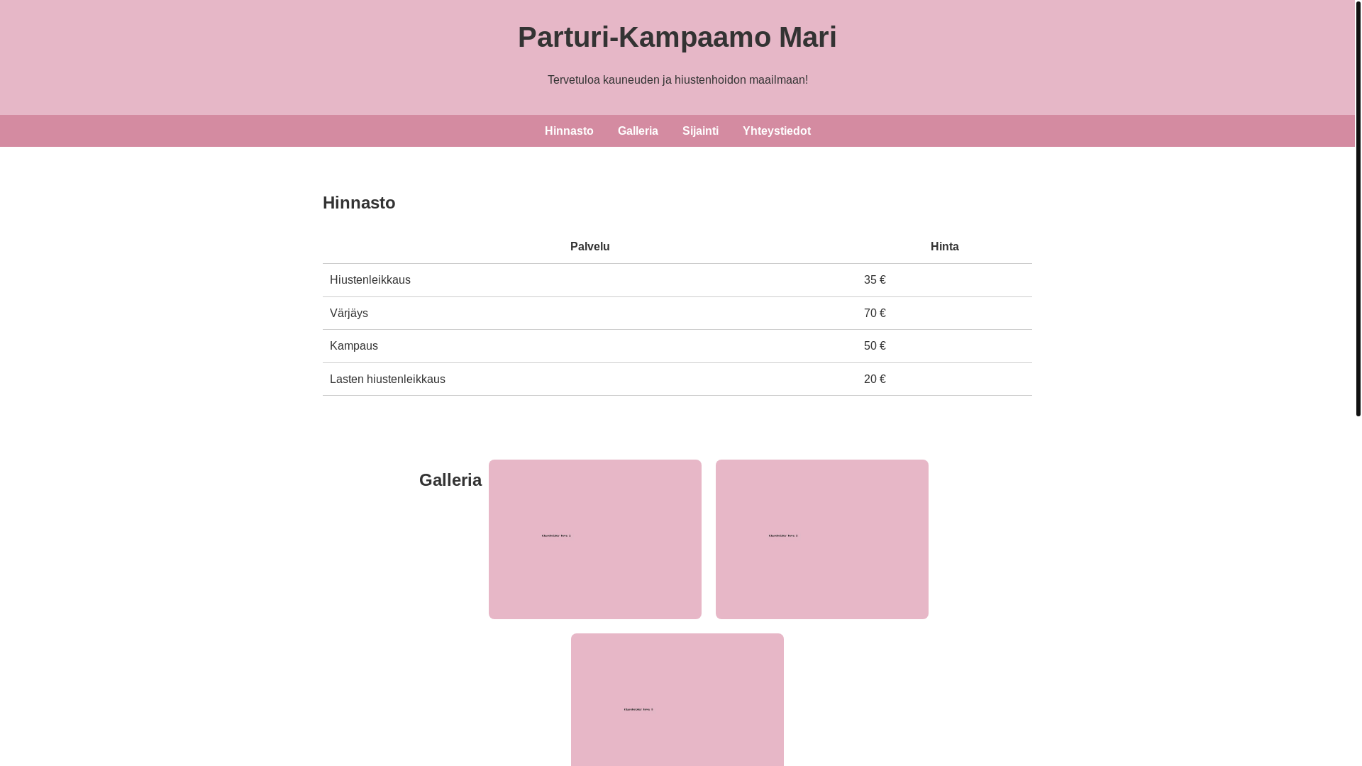 website screenshot of https://parturi-kampaamomari.fi/