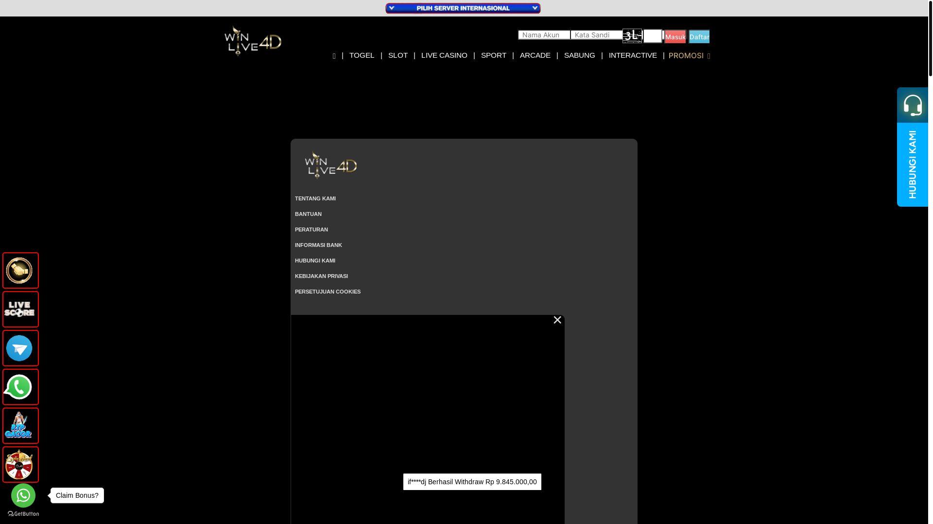 website screenshot of https://winlive4dasek.com/