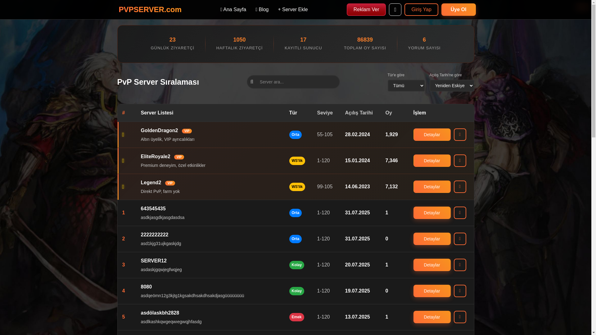 website screenshot of https://pvpserver.com