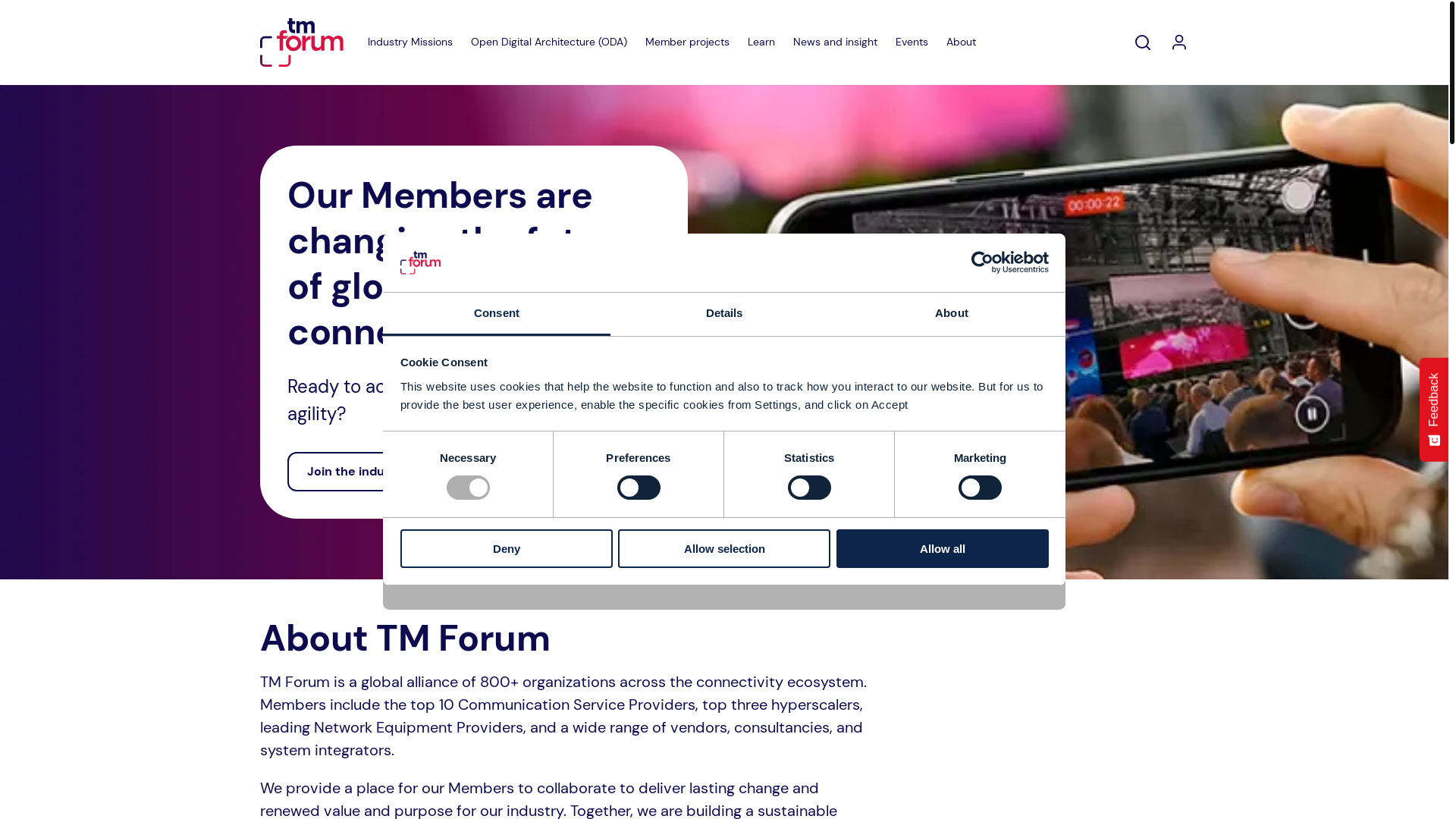 website screenshot of https://tmforum.org/