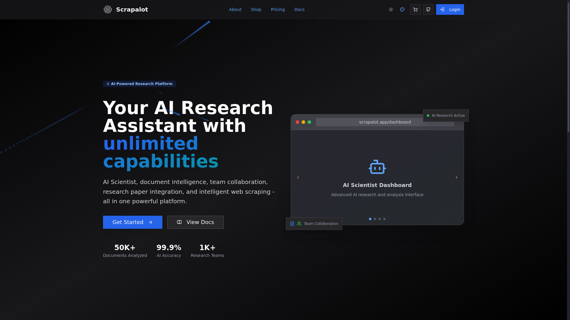 website screenshot of https://scrapalot.app