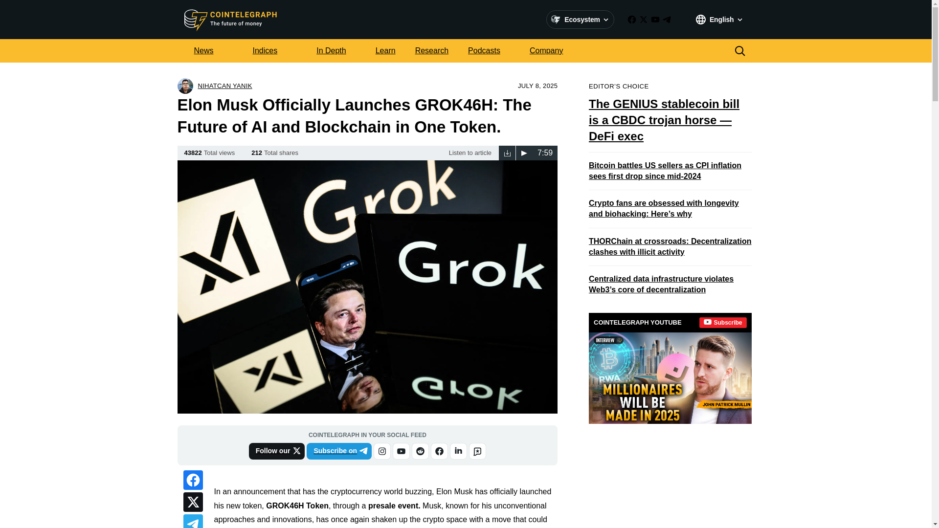 website screenshot of https://grok46h-cointelegraph.com/