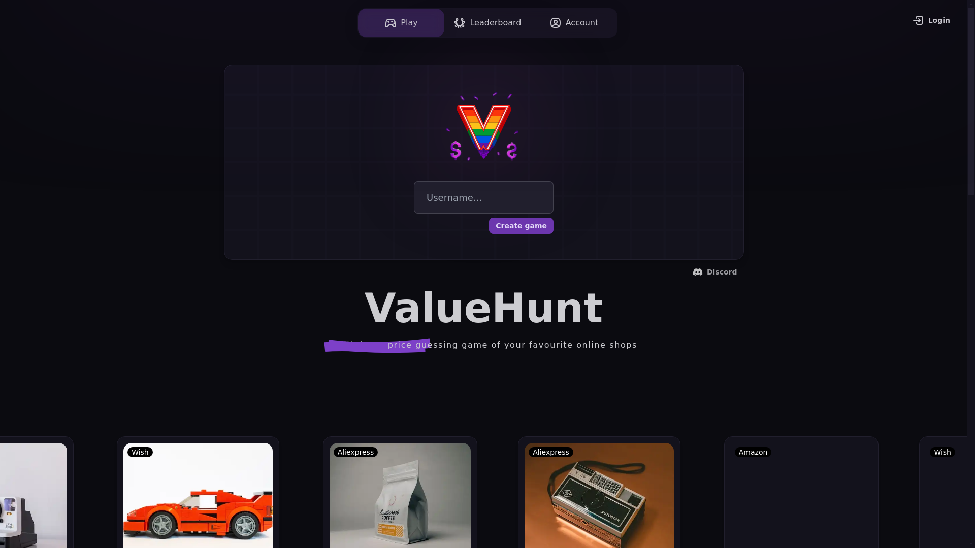 website screenshot of https://valuehunt-staging-9e5.pages.dev/