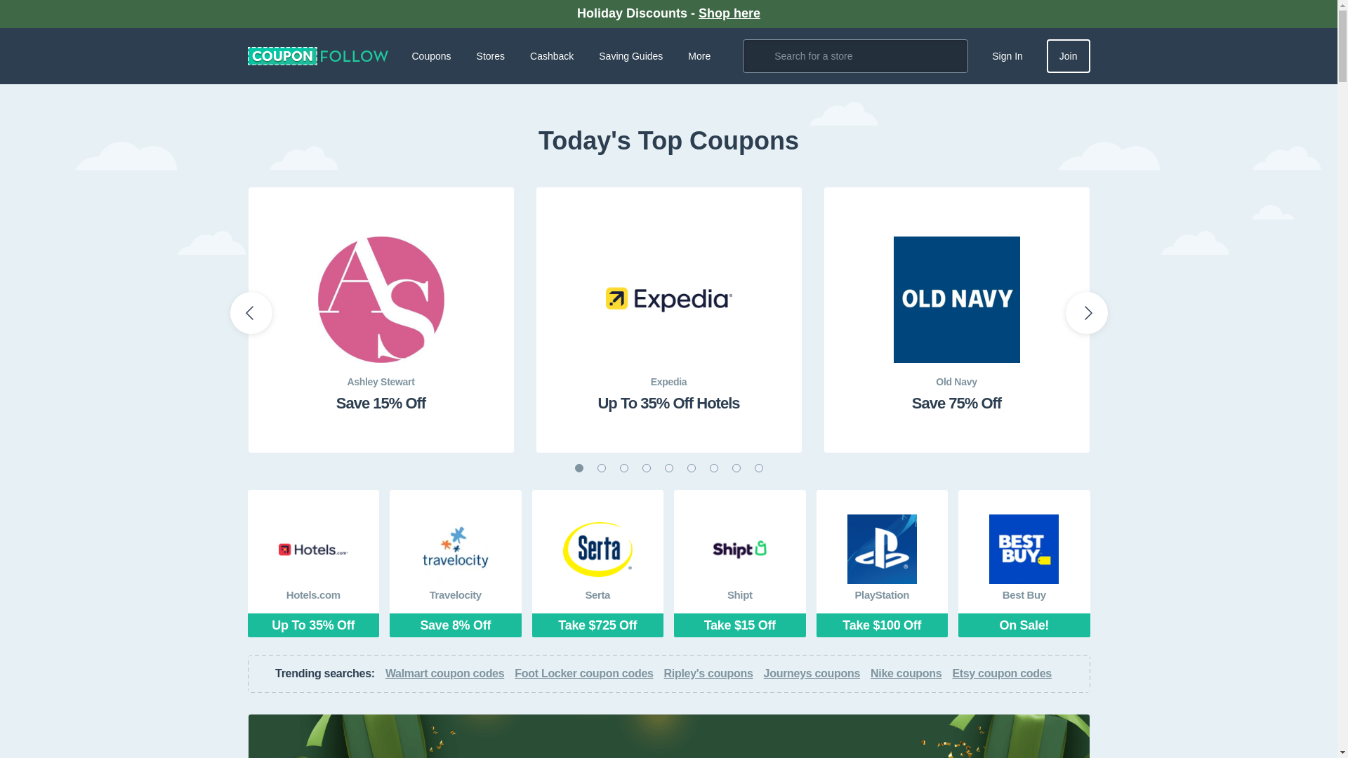 website screenshot of https://couponfollow.com/