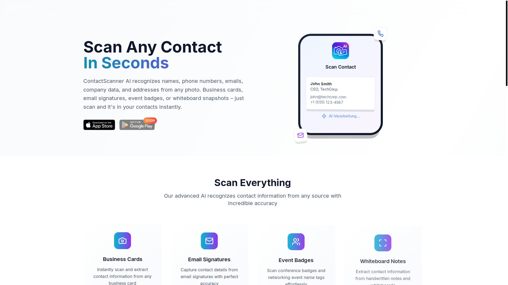 website screenshot of https://contactscanner.ai/