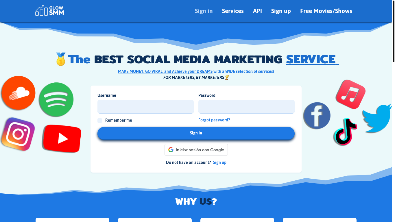 website screenshot of https://smmglow.com/