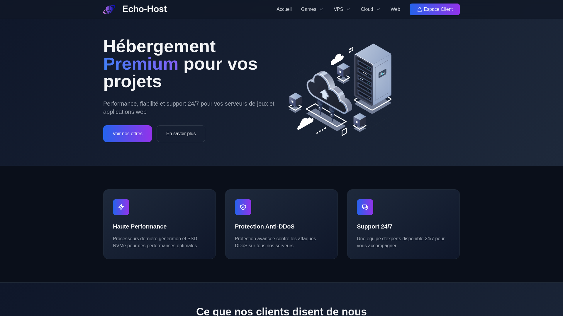 website screenshot of https://echo-host.net/