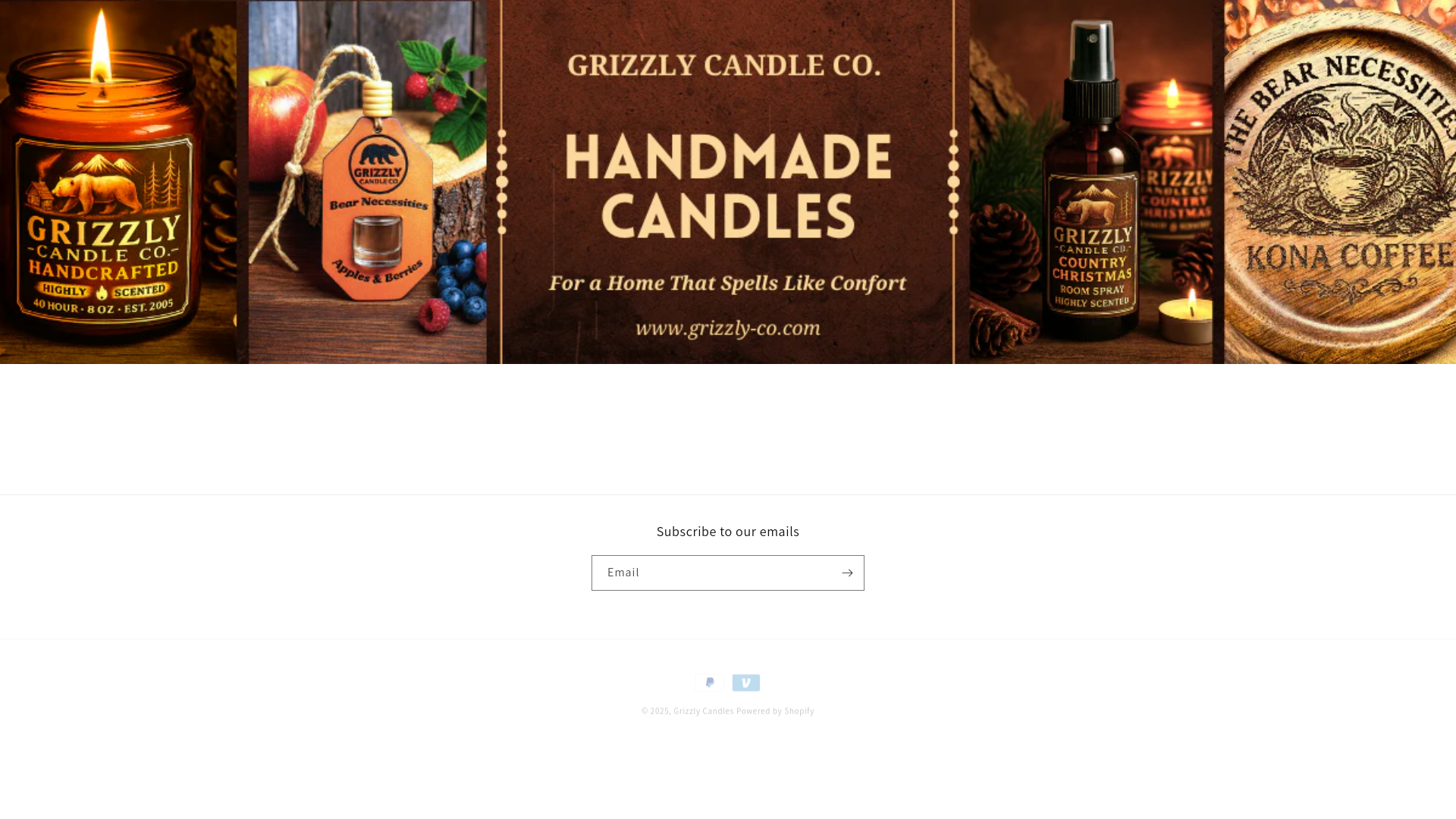 website screenshot of https://grizzlycandles.com/